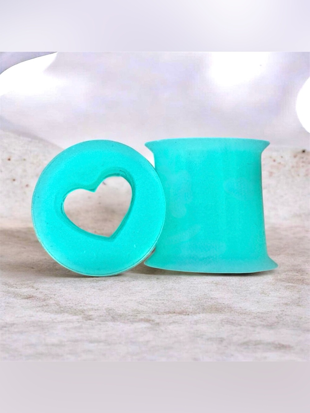00g 10mm Teal Silicone Heart Cutout Double Flare Ear Plugs Gauges Soft Flexible